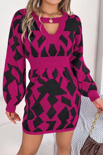 sexy slight stretch colorblock knitted hollow sweater bodycon mini dress