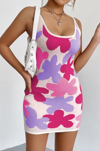 sexy slight stretch flower graphic knitted bodycon mini dress