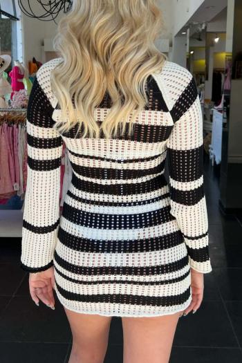Sexy slight stretch cut out stripe knitted square-neck bodycon mini dress