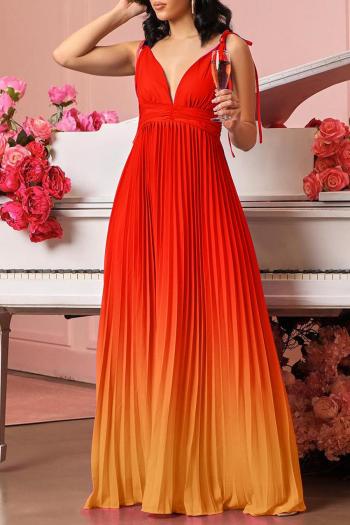 sexy plus size slight stretch gradient color deep v pleated backless maxi dress