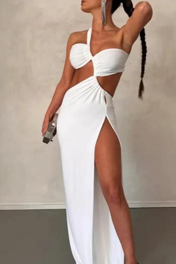 sexy plus size non-stretch one-shoulder hollow backless high slit maxi dress