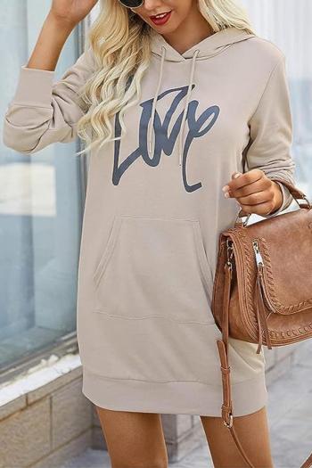casual slight stretch letter fixed printing 8 colors hooded pocket mini dress