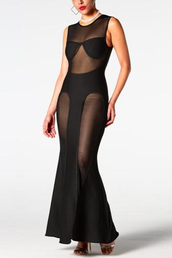 sexy slight stretch see through mesh stitching mermaid maxi dress