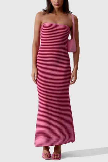sexy slight stretch stripe knitted 4 colors tube design maxi dress