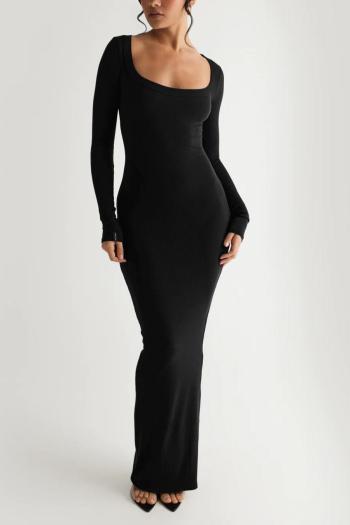 sexy slight stretch simple solid color slim long sleeve maxi dress
