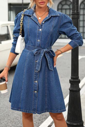 xs-l casual non-stretch denim single-breasted long sleeve mini dress with belt