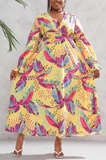 sexy plus size non-stretch flower batch printing deep v maxi dress#1