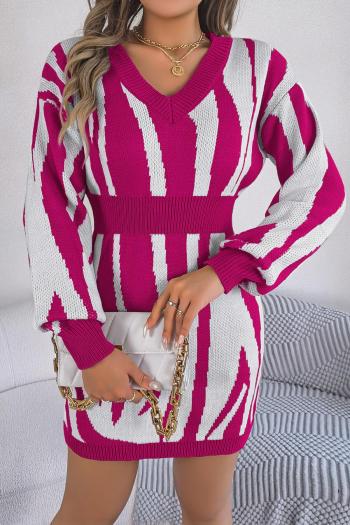 sexy slight stretch colorblock knitted v-neck bodycon sweater mini dress