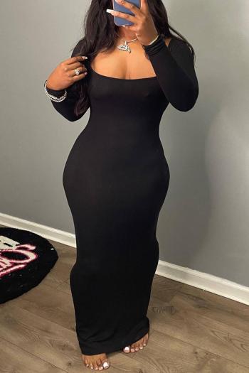 sexy plus size high stretch solid color slim long sleeve maxi dress