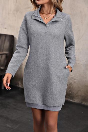 stylish slight stretch pure color long sleeve sweatshirt mini dress