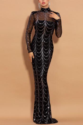 elegant slight stretch sequin decor two colors padded mermaid maxi dress