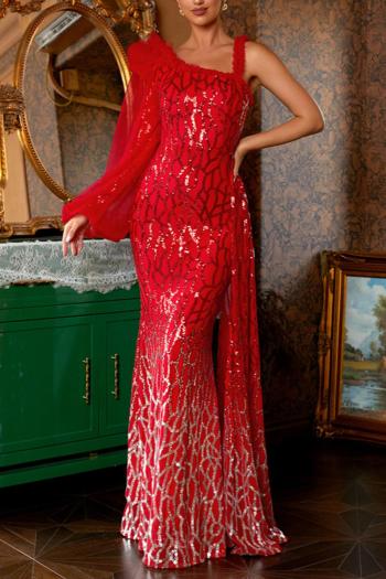 elegant non-stretch sequins long sleeve maxi evening dress