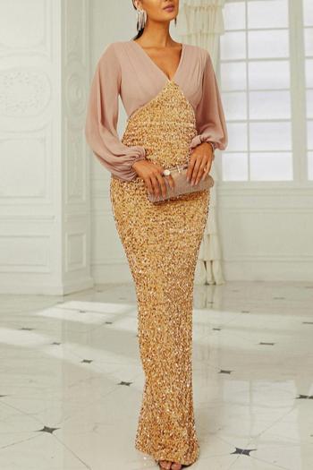 elegant non-stretch sequin patchwork zip-up maxi mermaid evening dress