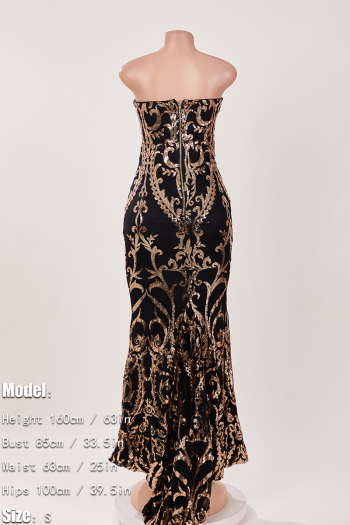 Elegant non-stretch strapless sequins zip-up mermaid maxi evening dress