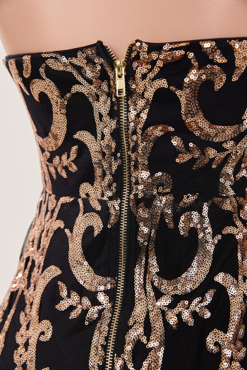 Elegant non-stretch strapless sequins zip-up mermaid maxi evening dress