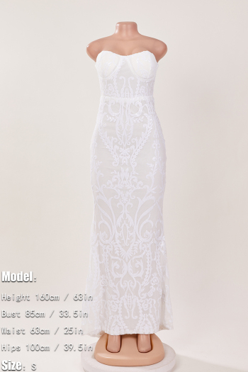 Elegant non-stretch strapless sequins zip-up mermaid maxi evening dress