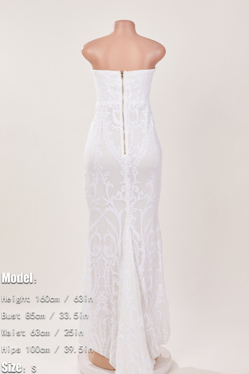 Elegant non-stretch strapless sequins zip-up mermaid maxi evening dress