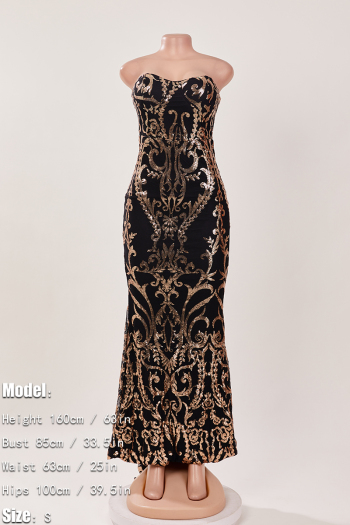 Elegant non-stretch strapless sequins zip-up mermaid maxi evening dress