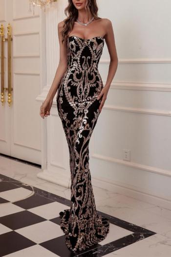 Elegant non-stretch strapless sequins zip-up mermaid maxi evening dress