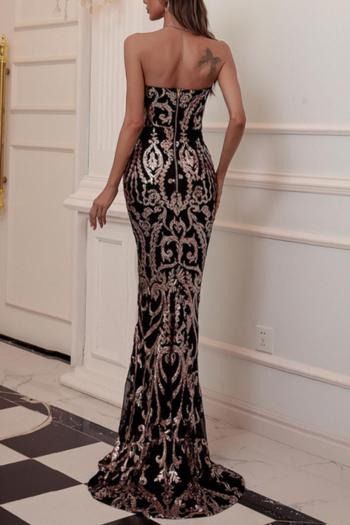 Elegant non-stretch strapless sequins zip-up mermaid maxi evening dress