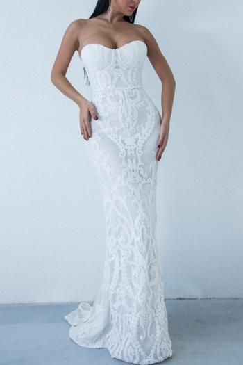 Elegant non-stretch strapless sequins zip-up mermaid maxi evening dress