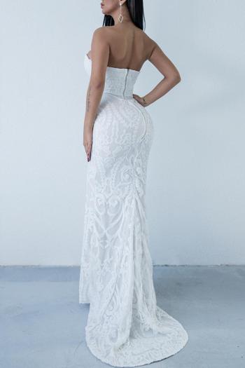 Elegant non-stretch strapless sequins zip-up mermaid maxi evening dress