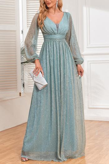 elegant non-stretch pleated sequins zip-up maxi evening dress