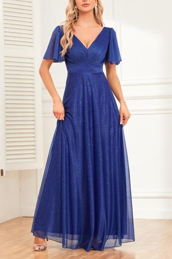 elegant non-stretch chiffon pleated sequins zip-up maxi evening dress