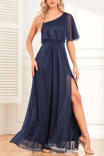 elegant non-stretch glitter zip-up slit maxi evening dress