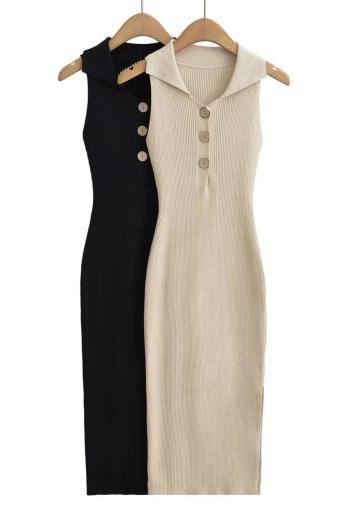 stylish slight stretch knitted turndown collar slit midi dress(size run small)