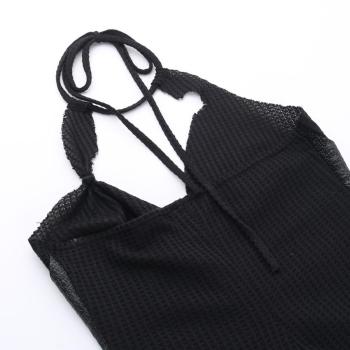 Sexy slight stretch halter neck patchwork irregular tattered mini dress