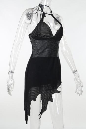 Sexy slight stretch halter neck patchwork irregular tattered mini dress