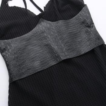 Sexy slight stretch halter neck patchwork irregular tattered mini dress
