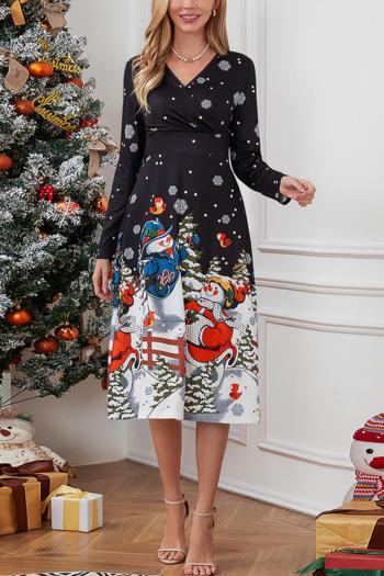 casual plus size slight stretch christmas snowman fixed printing midi dress