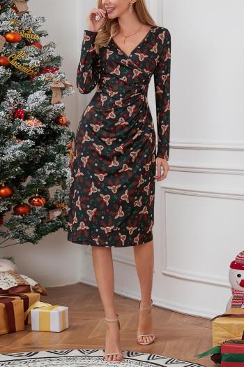 christmas stylish plus size slight stretch deer batch print v-neck midi dress