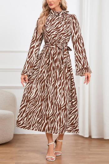 casual plus size non-stretch 4 colors zebra printing with belt midi dress