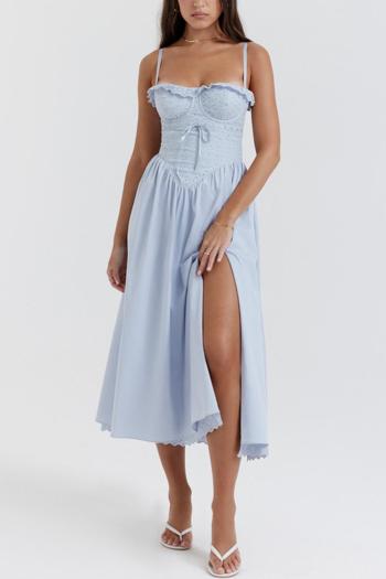 sexy non-stretch padded sling embroidery zip-up lace-up high slit midi dress
