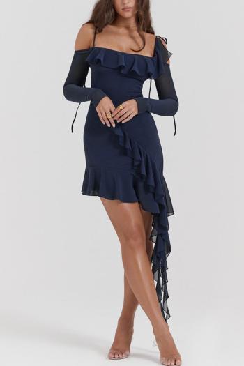 sexy slight stretch solid color sling mesh see-through slim irregular maxi dress
