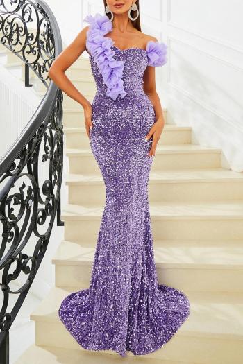 elegant non-stretch sequins zip-up maxi mermaid evening dress