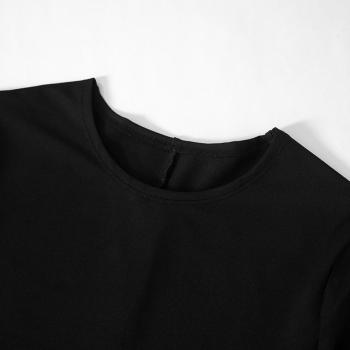Sexy slight stretch contrast color crew neck slim slit maxi dress
