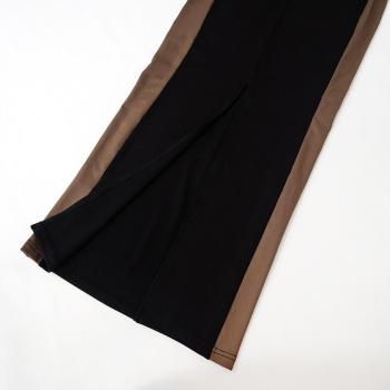 Sexy slight stretch contrast color crew neck slim slit maxi dress