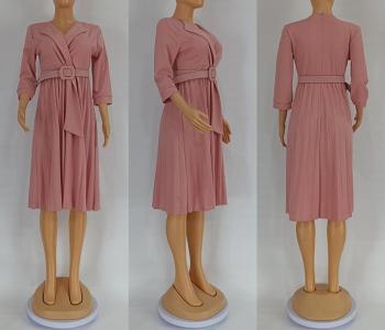 Stylish plus size non-stretch 5 colors suit collar with belt midi dress