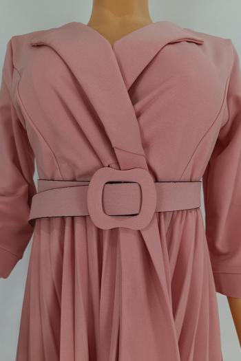 Stylish plus size non-stretch 5 colors suit collar with belt midi dress