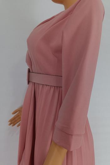 Stylish plus size non-stretch 5 colors suit collar with belt midi dress