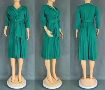 Stylish plus size non-stretch 5 colors suit collar with belt midi dress