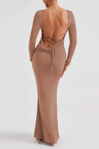 stretch sexy lace-up solid color stylish backless maxi dress