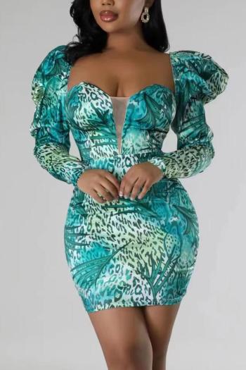 sexy plus size non-stretch leopard batch printing slim zip-up mini dress