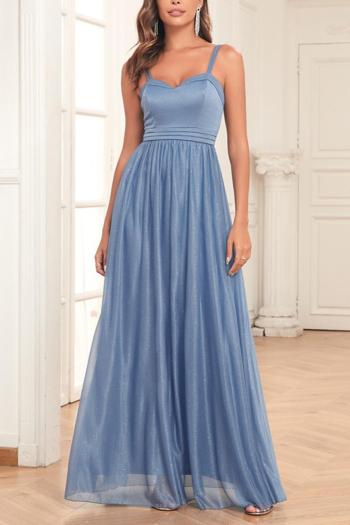 elegant non-stretch glitter zip-up sling maxi evening dress