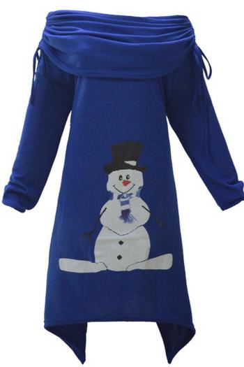 christmas plus size slight stretch snowman print drawstring midi dress