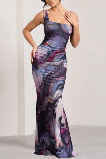 sexy contrast color batch printing stylish sleeveless maxi dress